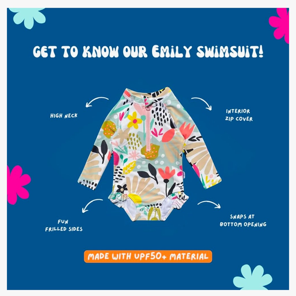 Nwt Sunguard Swim Emily Long Sleeve Half-Zip Floral Printed Swimsuit 6-12 Months — image 3 of 4